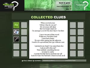 Homeless Awareness Project Collected Clues Screen